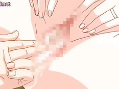 Опытная хентай женщина целует девственника и отсасывает член