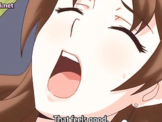 Опытная хентай женщина целует девственника и отсасывает член