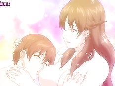 Опытная хентай женщина целует девственника и отсасывает член