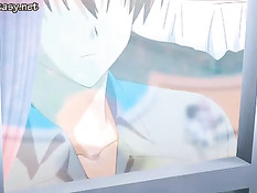 Сисястую хентай девку с голубыми волосами отодрали раком в анал