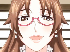 Сиськастая хентай женщина в чулках подрочила парню член ногой