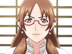 Сиськастая хентай женщина в чулках подрочила парню член ногой