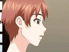 Сиськастая хентай женщина в чулках подрочила парню член ногой