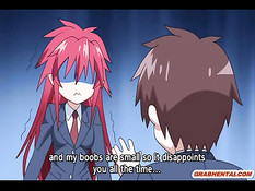 Сисястая хентай кошечка с красными волосами затрахала паренька