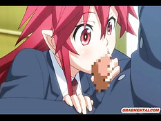 Сисястая хентай кошечка с красными волосами затрахала паренька