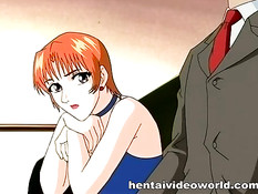 Хентай горничная занимается сексом с рыжей лесбиянкой и мужиком