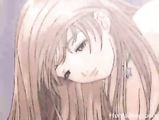 Хентай девка показала очкарику большие сиськи и подрочила член