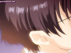 Сладкая аниме девка дрочит большими сиськами и садится на член