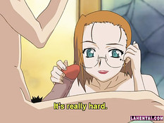 Рыжая хентай женщина в очках зашла в комнату к парню и отсосала