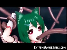 Длинные щупальцы обвили аниме девушку и оттрахали во все дыры