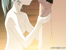 Хентай девчонка с маленькой грудью берёт в ротик здоровый член