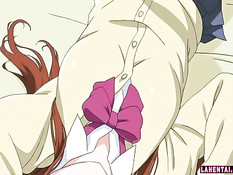 Парень лапает грудастую хентай подружку и трахает в позе раком