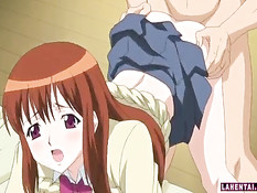 Парень лапает грудастую хентай подружку и трахает в позе раком