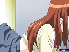 Парень лапает грудастую хентай подружку и трахает в позе раком