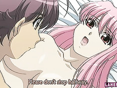 Вылизал киску хентай девке с розовыми волосами и оттрахал сверху