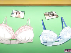 Грудастая хентай девчонка с красными волосами показывает сиськи