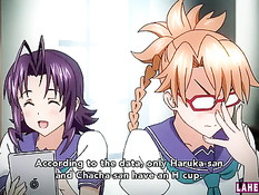 Грудастая хентай девчонка с красными волосами показывает сиськи