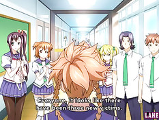 Грудастая хентай девчонка с красными волосами показывает сиськи