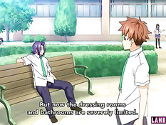 Грудастая хентай девчонка с красными волосами показывает сиськи