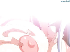 Хентай девчонка дрочит член большими сиськами и лижет головку