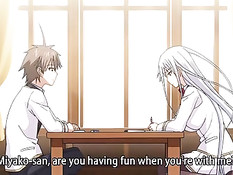 Хентай девчонка дрочит член большими сиськами и лижет головку