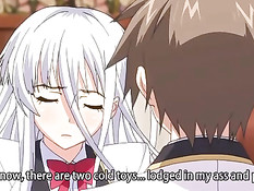 Хентай девчонка дрочит член большими сиськами и лижет головку