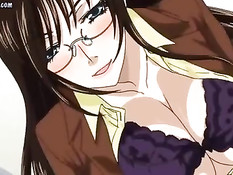 Возбуждённая аниме девушка в очках сняла трусики и села на член