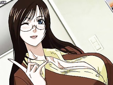 Возбуждённая аниме девушка в очках сняла трусики и села на член