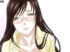 Возбуждённая аниме девушка в очках сняла трусики и села на член
