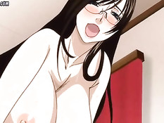 Возбуждённая аниме девушка в очках сняла трусики и села на член