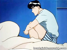 Парень раздевает красивую аниме женщину и занимается любовью