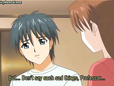 Хентай брюнеточка отсосала мальчику член и дала отлизать киску