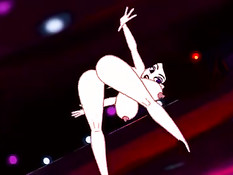 Грудастая аниме брюнетка раздевается и танцует стриптиз на сцене