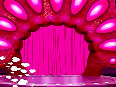 Грудастая аниме брюнетка раздевается и танцует стриптиз на сцене