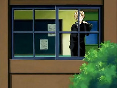 Светловолосый парень в коридоре оттрахал сисястую хентай девку