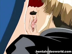 Светловолосый парень в коридоре оттрахал сисястую хентай девку