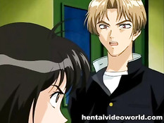 Светловолосый парень в коридоре оттрахал сисястую хентай девку