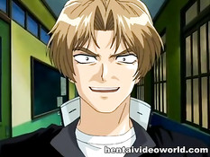 Светловолосый парень в коридоре оттрахал сисястую хентай девку