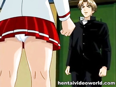 Светловолосый парень в коридоре оттрахал сисястую хентай девку