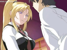 Милая хентай блондинка отсосала парню и уселась на него сверху