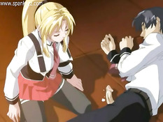 Милая хентай блондинка отсосала парню и уселась на него сверху