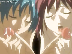 Милая хентай блондинка отсосала парню и уселась на него сверху