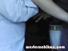 Похотливые мужики в автобусе ласкают сиськи молодой блондинке