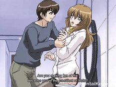 Грудастая хентай девка в автомобиле ебётся со своим бойфрендом