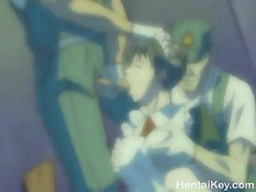 Молодой человек ласкает большую грудь и трахает хентай подругу