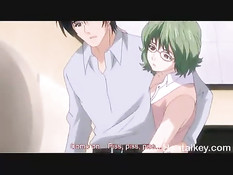 Грудастая хентай девка в чулках прыгает на члене и громко стонет