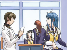 Опытная хентай женщина отсасывает парню член и дрочит сиськами