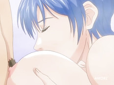 Опытная хентай женщина отсасывает парню член и дрочит сиськами