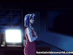 Начальник соблазняет свою грудастую хентай секретаршу в очках