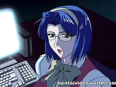 Начальник соблазняет свою грудастую хентай секретаршу в очках